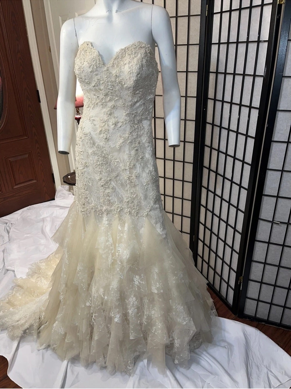 Mori Lee Wedding Dress Cream/Lt. Gold #2772 Ruffled Mermaid Sweetheart No Tag